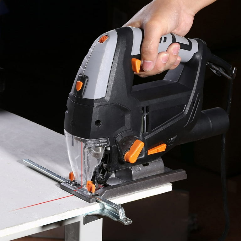 Tacklife 6.7 Amp 3000 SPM Jigsaw tool with Laser LED 6 Variable Speed Carrying Case 6 Blades 45 Bevel Cutting Tool free Blade Changing and 10