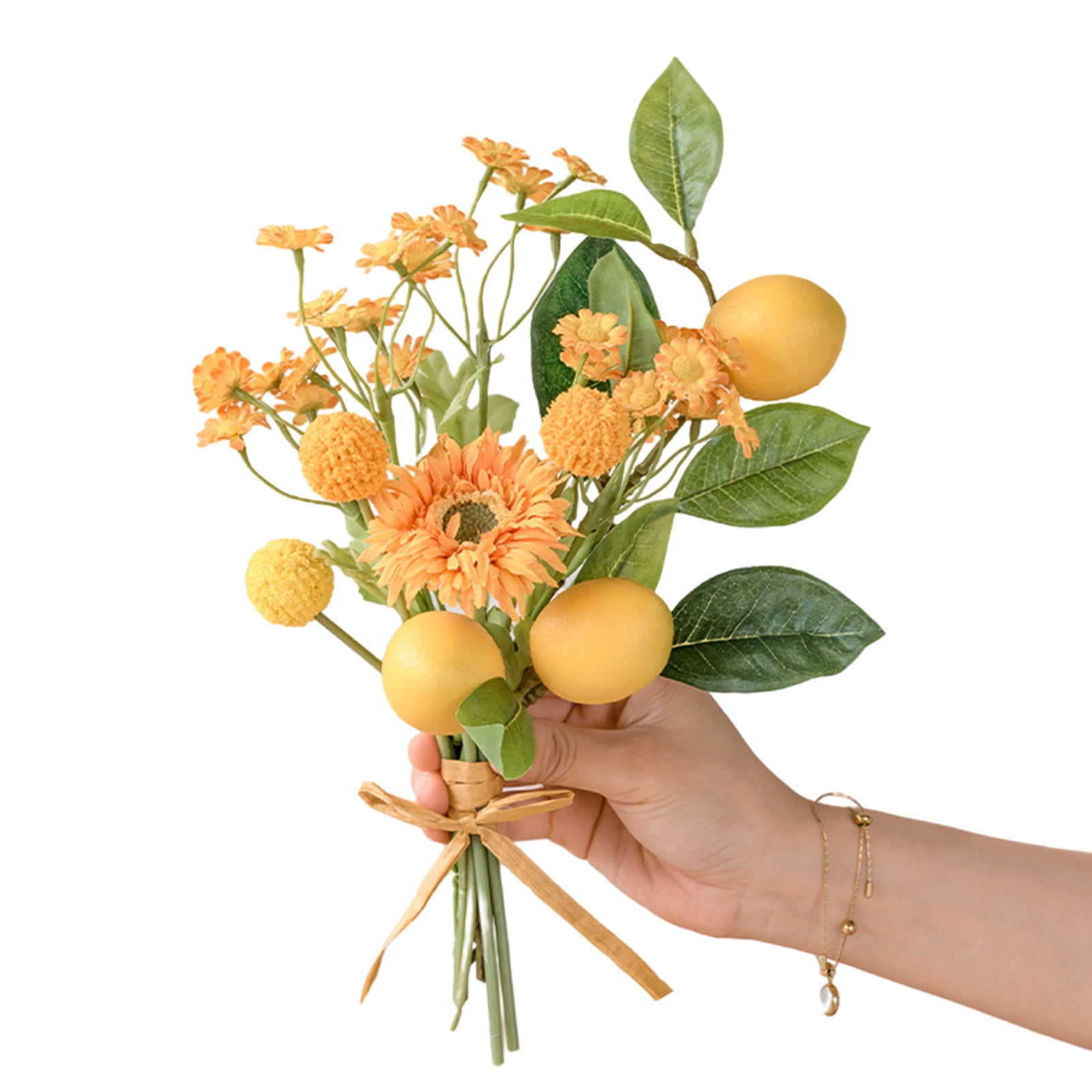 Ramos De Novia Fake Flowers Hand Tied Lemon Bouquet Natural Shape Pvc