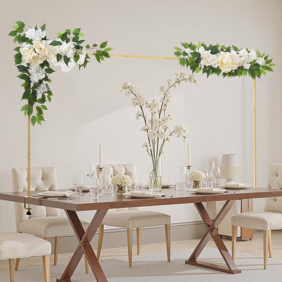 VEVOR Over the Table Rod Stand with Clamps, Adjustable 28"-98" Length & 13"-42" Height, Table Arch Stand with Floral Accessories, Gold Balloon Frame for Wedding Birthday Party Christmas Decoration