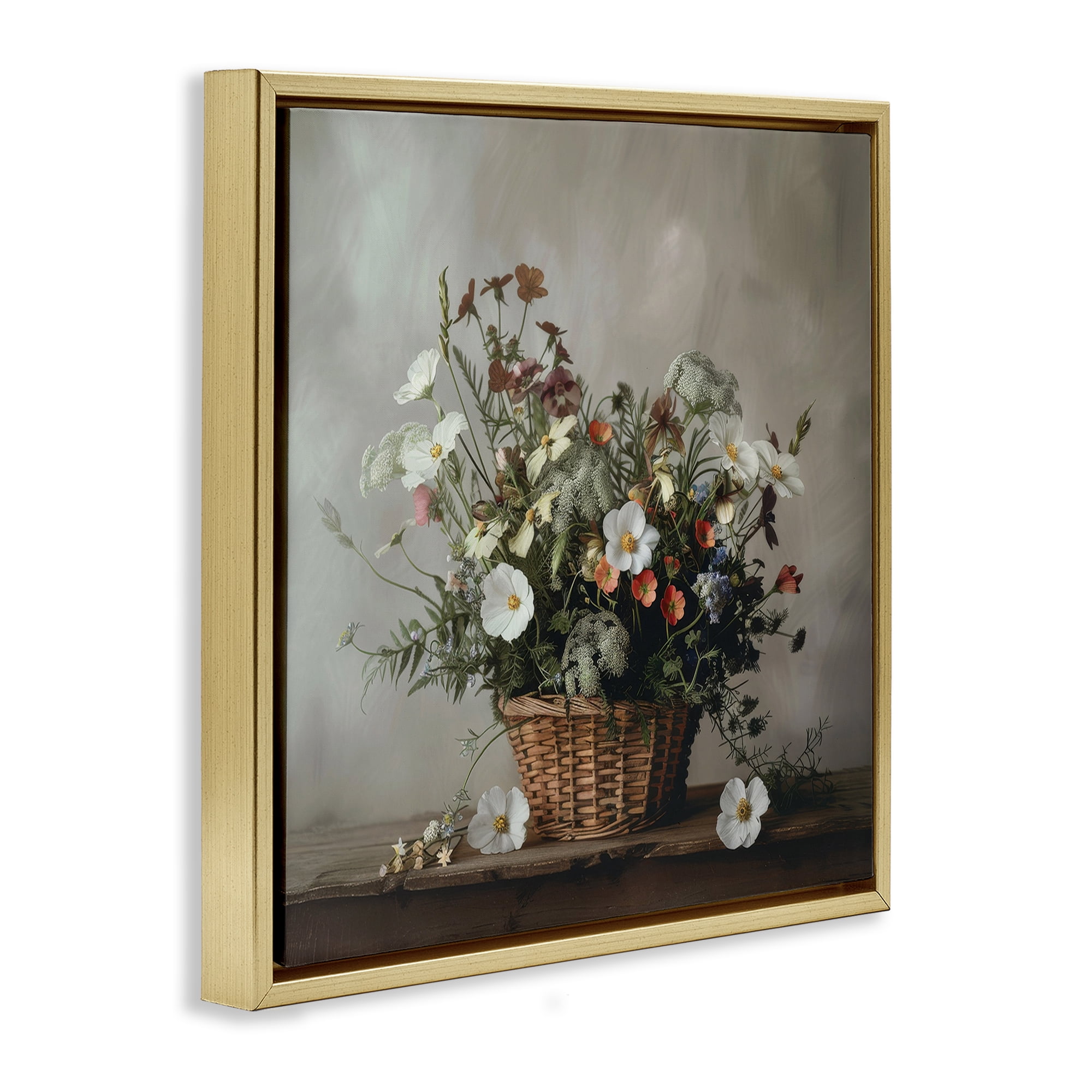 Stupell Industries Flowers In A Basket Arrangement Gold Framed Floater Canvas Wall Art, design by Lazar Studio