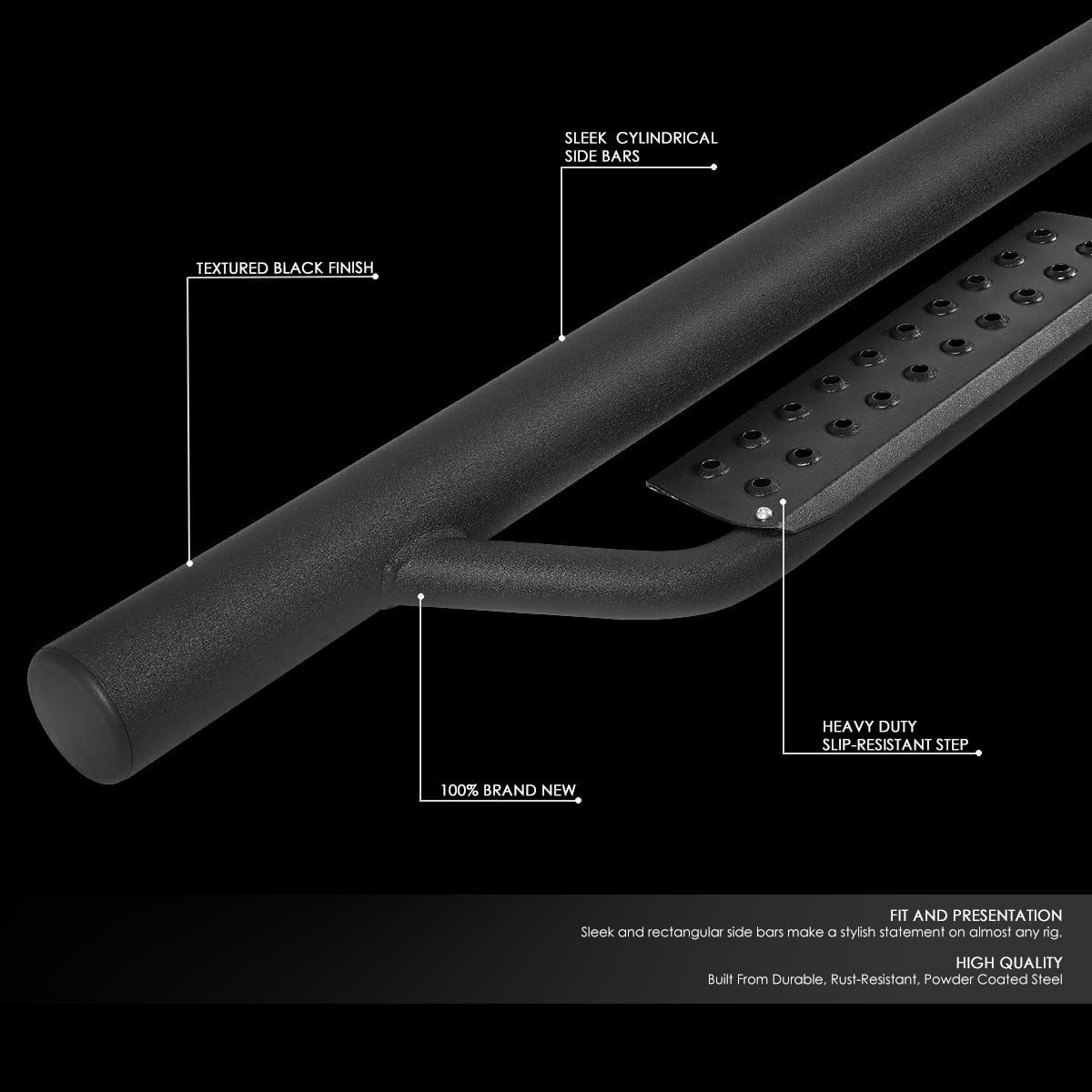 DNA Motoring Black Drop Step Nerf Side Bars Running Boards for 2005-2021 Toyota Tacoma Double/Crew Cab
