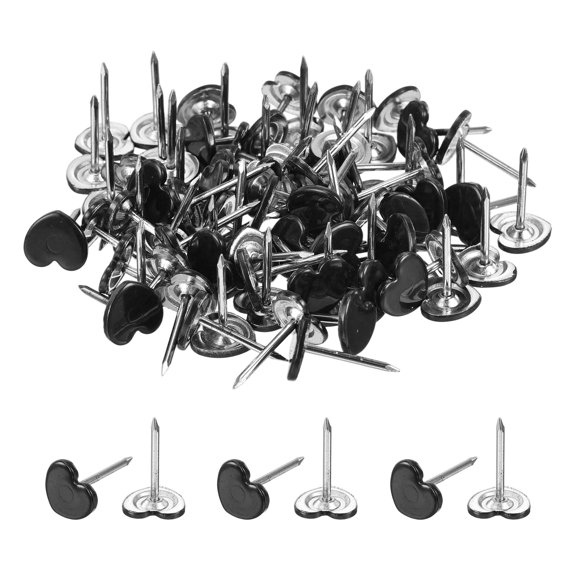Uxcell Upholstery Tacks for Furniture, 7/16 Inch (11 x 17mm)Metal Heart-shaped Black Thumb Tacks for Wall(Black, Pack of 80)