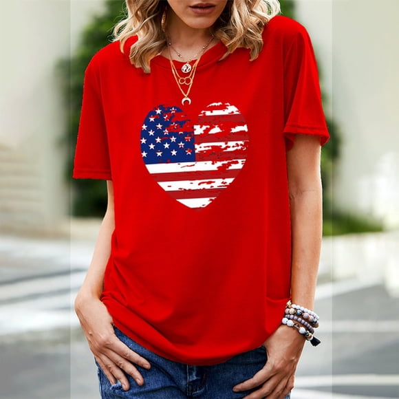 Fartey Independence Day Shirts for Women Proud Patriotic Stars and Stripes Graphic Tshirts Elegant Short Sleeve Tees Breezy Crew Neck Blouses Tops Deals of the Week