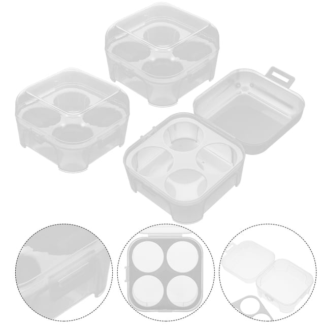 KALLORY 3Ud Caja Para Huevos De Plástico Con 4 Compartimentos Y Tapa Para Refrigerador
