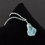 QNAVIC Natural Raw Aquamarine Rough Gemstone Handmade Dainty Pendant Necklace for Women Healing Energy Crystals March Birthstone Jewelry Gift for Her Silver Plated Chain 18 inch