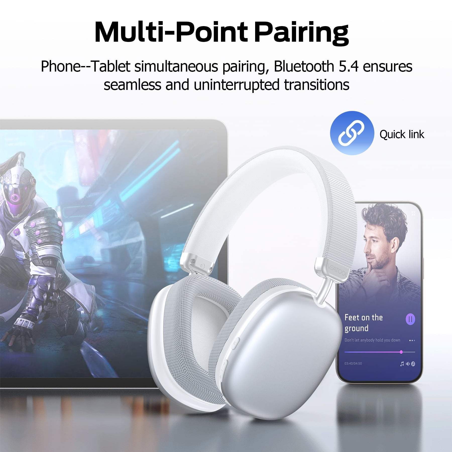 Bluetooth Headphones Over Ear, 65Hrs Playtime Wireless Headphones,Bass Boosted by 90%,Lightweight Headset with Deep Bass, Clear Call with 4 Noise Cancelling Mics,Low Latency for Travel Work Cellphone thumbnail 4