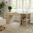 thumbnail image 2 of Martha Stewart Home Office Modular Single-Drawer Desk with 2 Tier Shelf and 3 Drawer File Cabinet in Light Natural with Brushed Gold Hardware, 2 of 11