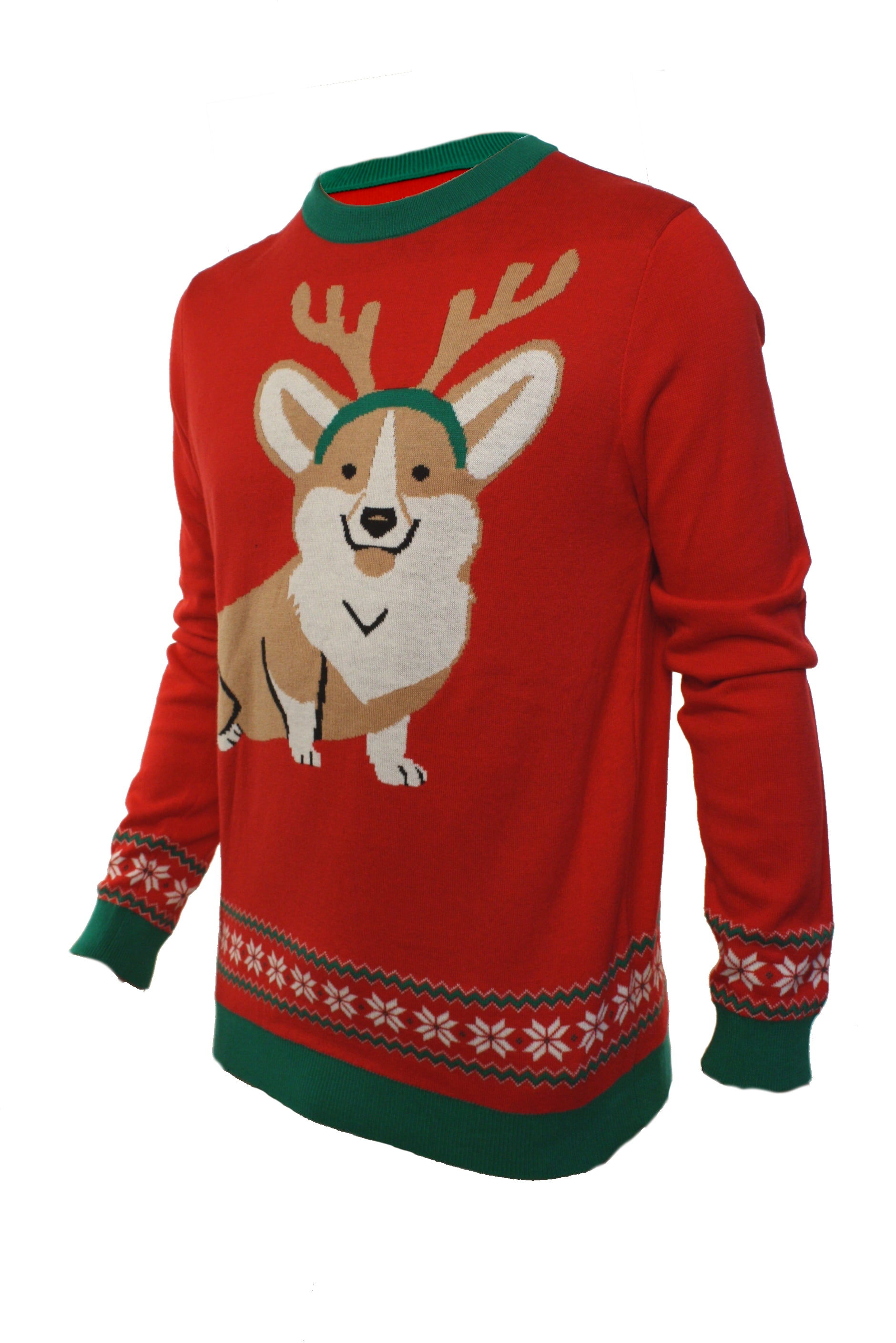 Mens Hooded Sweatshirt Corgi Santa-Claus with Red Scarf Green Pullover Fashion Hoodie Sweater