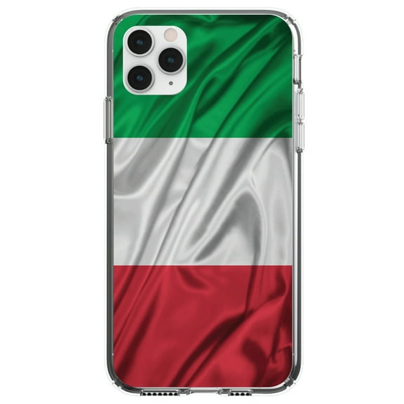 DistinctInk Clear Shockproof Hybrid Case for iPhone 11 (6.1" Screen) - TPU Bumper, Acrylic Back, Tempered Glass Screen Protector - Italian Flag Italy Waving Red White Green - Show Your Love of Italy