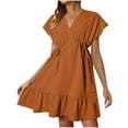 thumbnail image 1 of Yuyuzo Robes d'Été pour Femmes à Manches Courtes, Col en V, Robe Soleil à Cordon, Décontractée, à Volants, Ligne A, Mini, Style Babydoll, 1 of 7