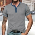 thumbnail image 2 of Men's Trendy Color Block Casual T Shirt Comfortable Loose Fit Short Sleeve Business Open Neck Button Design Tee Mens Work Shirts Summer Basic Tee Shirts, 2 of 8