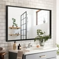 thumbnail image 4 of 48x30inch Glossy Black Bathroom Mirrors For Wall, Wall Mounted Hanging Plates Mirror Farmhouse Mirror Modern Metal Framed Rectangular Mirror, Decorative Square Corner Mirror (Horizontal & Vertical), 4 of 12