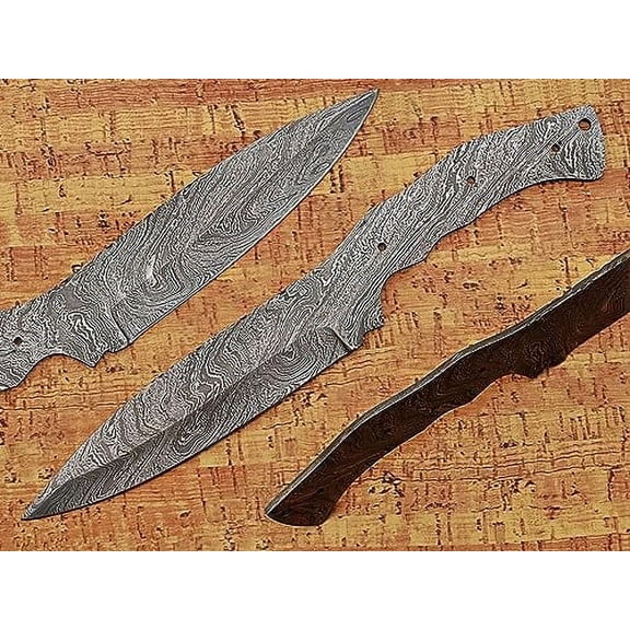 11 inches Long Drop Point Blank Blade, Hand Forged Twist Pattern Damascus Steel Hunting Knife Blade, 5" Scale Space Finger with 2 Fingers Grooves, 5.5" Sharp Cutting Edge