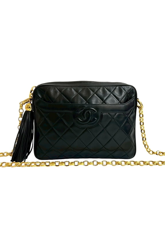 Pre-Owned CHANEL Matelasse Coco Tassel Lambskin Chain Shoulder Bag, Black, 2118a (Good)