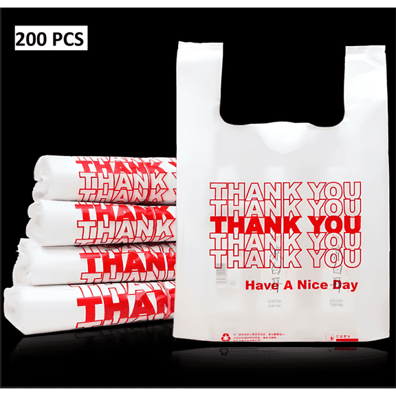 Thank You Bags, 200 Pcs, White Plastic Retail Shopping & Merchandising Bags BOSPHORA
