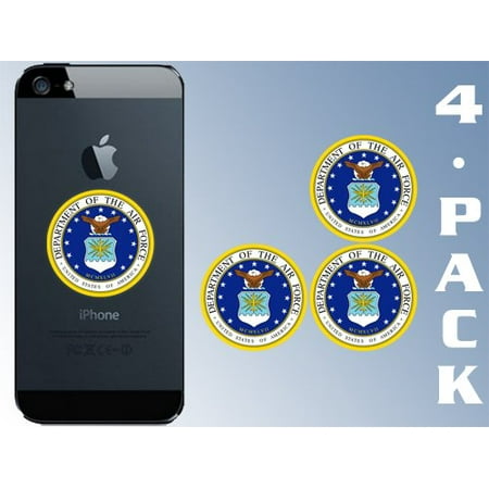 - 4-Pack Round AIR FORCE Logo Cell Phone Stickers (insignia seal laptop case usaf)