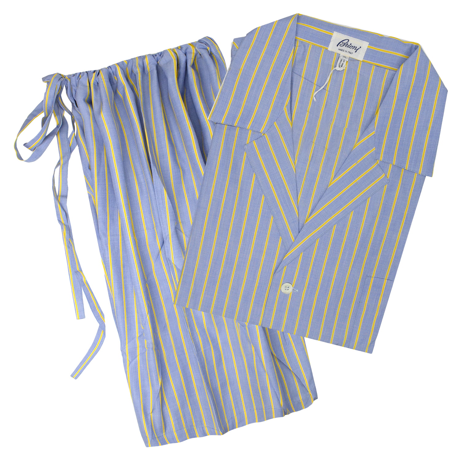 Brioni Men's Blue Yellow Striped Shorts Pajamas 