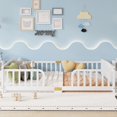 thumbnail image 2 of Leumius Queen Size Floor Fence Bed with Central Entrance,Pine Wood Floor bed with Guardrails,White, 2 of 9