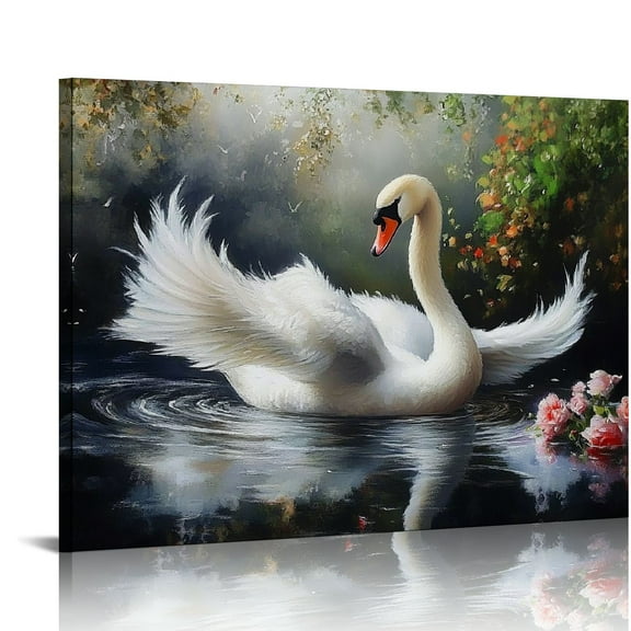 BCIIG Abstract Swan Wall Art Moody Animal Canvas Swan Is In The Lake Art Bird Artwork Vintage Swan Art Print Animal Pictures Swan Lake Vintage Painting Decor  20x16in