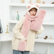 Fashion Faux Rabbit Fur Novelty Warm Women Caps Ear Hat Hat Scarf Set Beanies Caps PINK