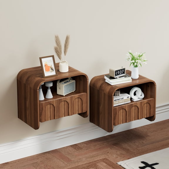 Floating Nightstand Set of 2, Modern Bedside Table with Drawer, Wall Mounted Small Nightstands for Bedroom, Living Room
