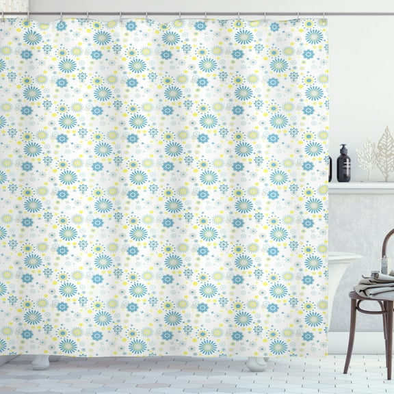 Ambesonne Yellow and Blue Shower Curtain, Floral Scrapbook, 69"Wx70"L, Blue Yellow Pale Grey
