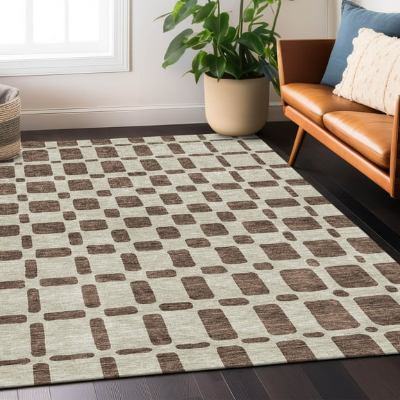 Addison Rugs Chantille Indoor/Outdoor Transitional Squares Brown Washable Rectangle Rug, 2'6" x 3'10"