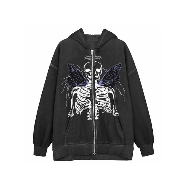 VISgogo Mujer Hombre Otoño Sudadera con Capucha, Estampado de Esqueleto Sudadera con Capucha de Manga Larga con Cremallera Completa y Bolsillos, M/L/XL/XXL/XXXL VISgogo moda