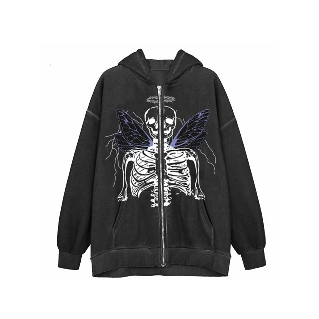 VISgogo Mujer Hombre Otoño Sudadera con Capucha, Estampado de Esqueleto Sudadera con Capucha de Manga Larga con Cremallera Completa y Bolsillos, M/L/XL/XXL/XXXL VISgogo moda