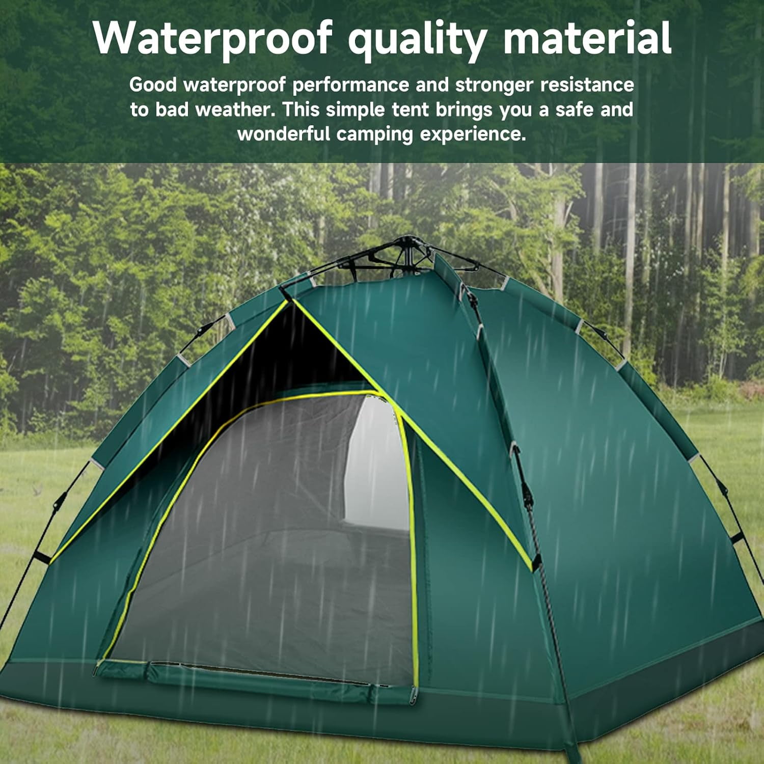SAN LIKE Camping Tent 3/4 Person Tents for Family Camp Tent Waterproof Outdoor for Backpacking Hiking Easy Setup with Storage Bag,8 Ground ding,4 Windproof Rope(Green with Doors No Windows)