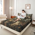 thumbnail image 3 of Castle Fairy Wildlife Deer Bed Sheets 4-Piece for Teens,Woodland Animal Tree Leaves Full Size Sheets,Brown Orange Gray,1 Fitted Sheet, 1 Flat Sheet and 2 Pillowcases, 3 of 6