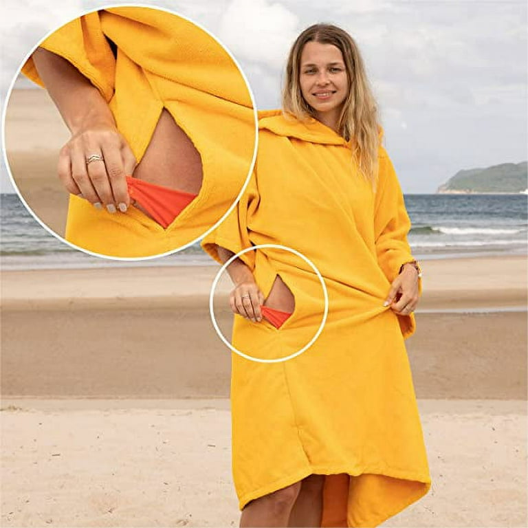 Winthome Surf Poncho Changing Robe with Hood and Pocket Microfiber Changing Towel Poncho Yellow for Surfing Beach Swimming Outdoor Sports Walmart