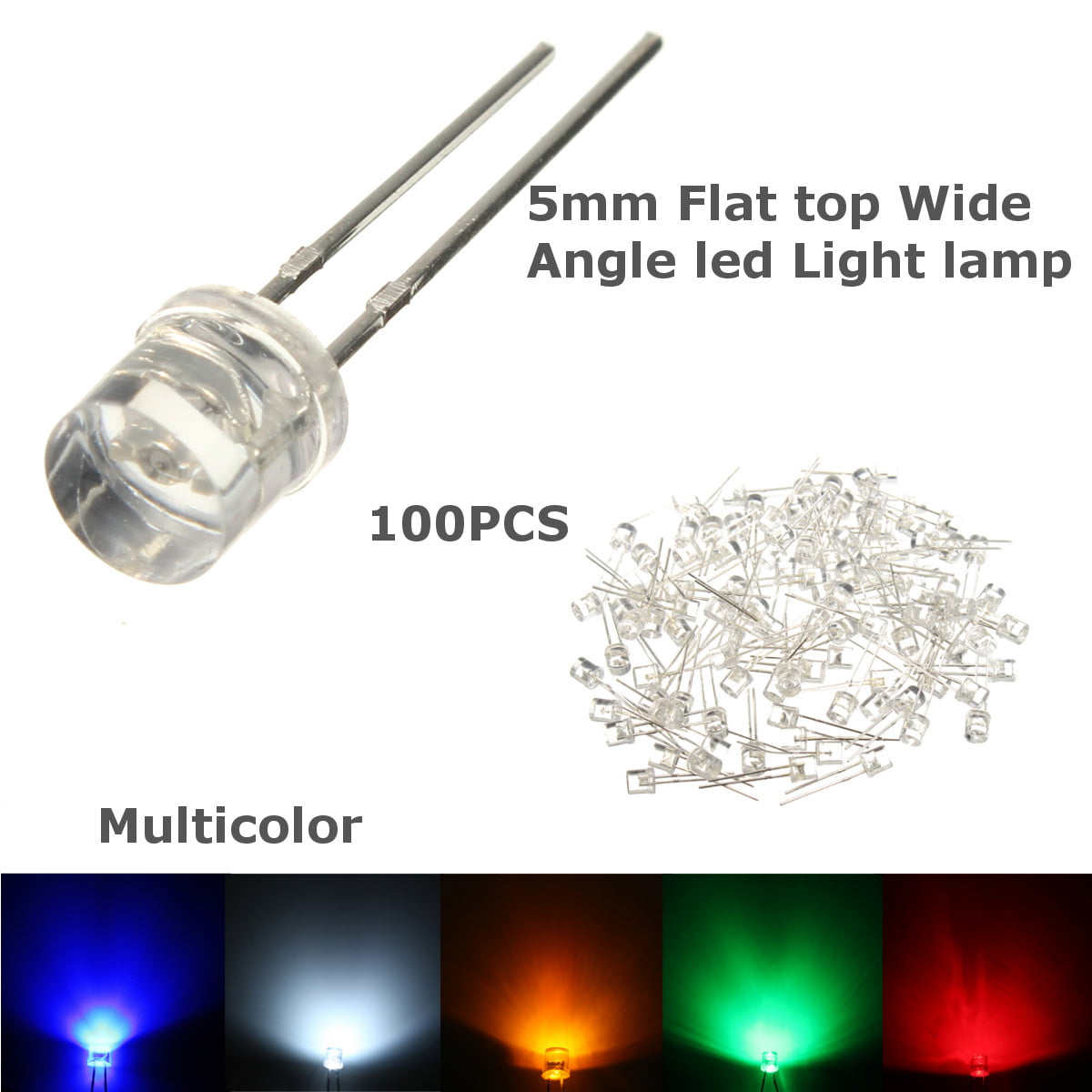 100pcs X Super Bright 5mm Flat top led Light lamp Wide Angle 120-140 deg green 