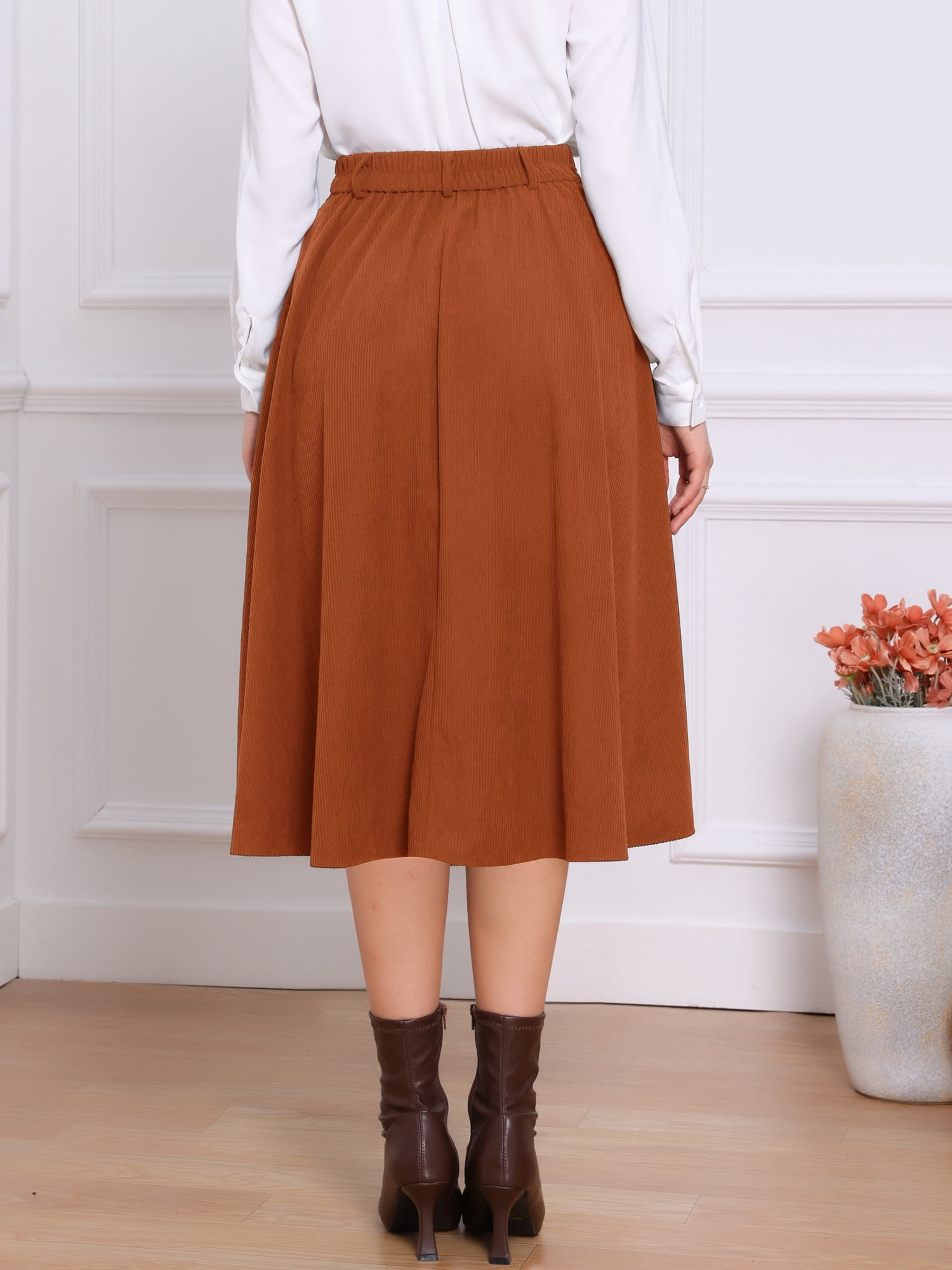 DARING DIVA Women's High Waist A Line Midi Skirts with Pockets X-Small Caramel