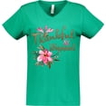 thumbnail image 3 of Inktastic Thankful and Blessed Inspirational Saying with Pink Flowers Women's V-Neck T-Shirt, 3 of 5