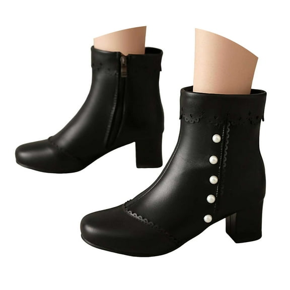 Mostsola Ankle Boots for Women Low Block Heel Elegant Lace Vintage Dress Booties Zipper Short Boots