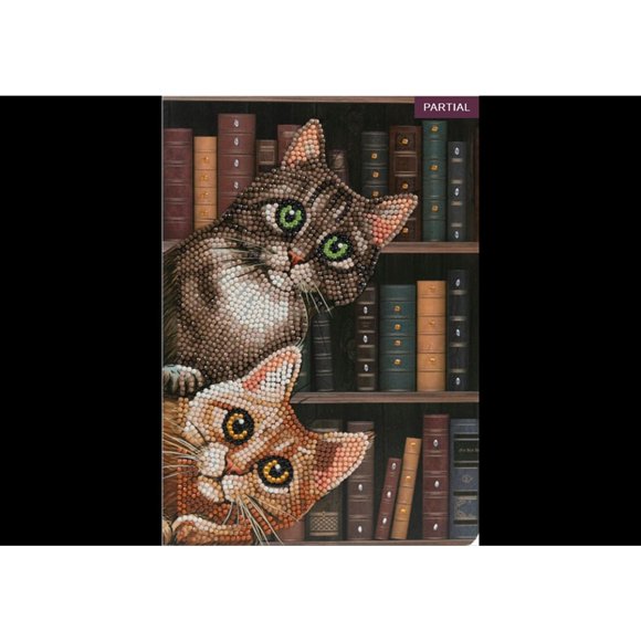 Crystal Art Diamond Painting Notebook - Cats in The Library - Create a Sparkling Notebook Cover Using Crystals - for Ages 8 and up