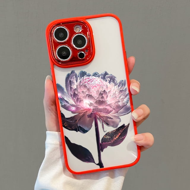 Funda de teléfono con protección de lente de diamante de loto brillante, antiadherente, resistente a caídas y suciedad, para iPhone 14, 13, 12, 11 Pro Max Plus Fivean unisex