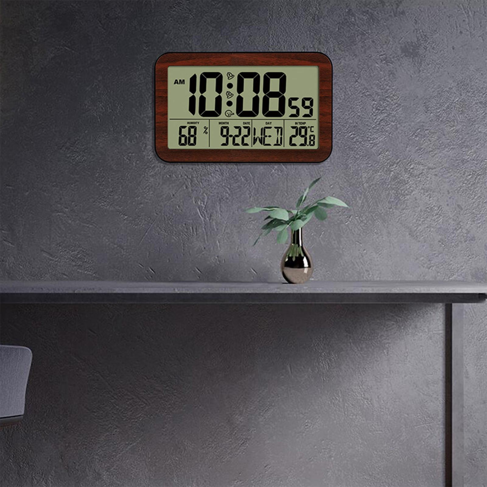 Electronic Digital Clock Battery Powered with Calendar Temperature Clock for Table, Dark Wooden Dark