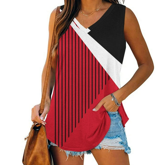 mfyjkho Camisetas Sin Mangas, Blusa Informal Holgada Con Cuello En V Y Estampado Para Mujer Tops Elegantes Para Mujer Xl