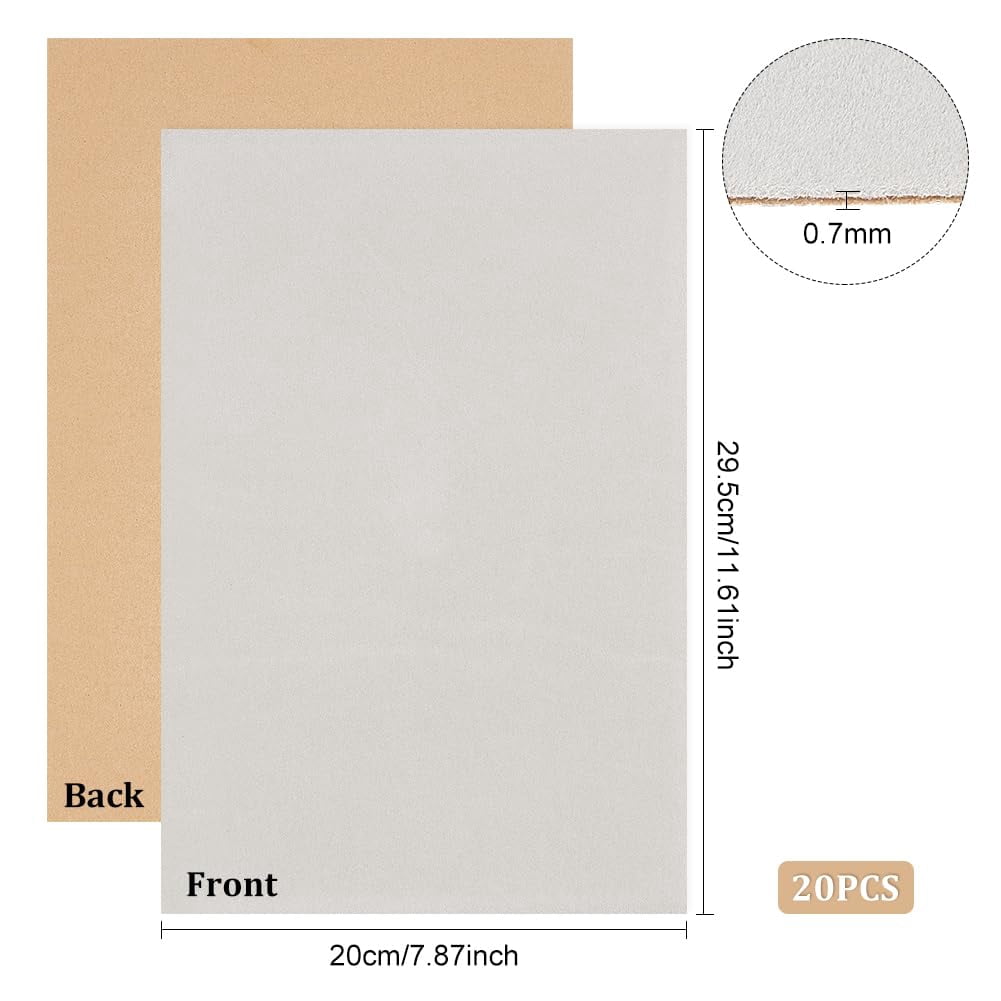 20PCS Velvet (Light Grey) Fabric Sticky Back Adhesive Back Sheets A4 Sheet (8.3" x 11.8") Self-Adhesive Durable Multi-Purpose Fabric Ideal for Art and Craft Making Grey