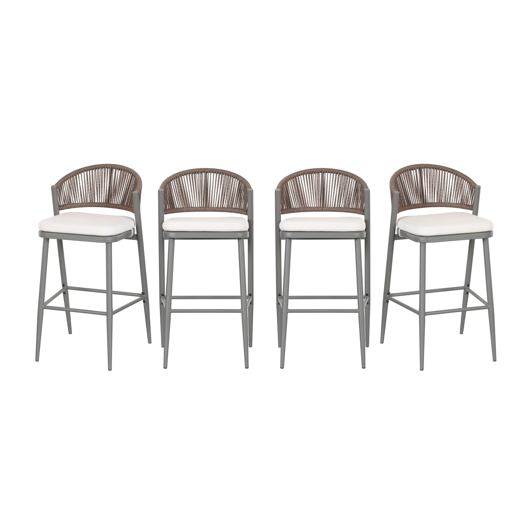 Amara Modern Outdoor Patio Barstools, Iron Frame, Scallop-Shaped Backrest, Matte Grey, Set of 4