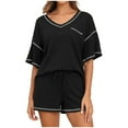 thumbnail image 1 of FAIWAD Ensemble de Pyjama Col en V pour Femmes Manches Courtes Crop Tops avec Shorts Ensemble de Détente 2 Pcs, 1 of 9