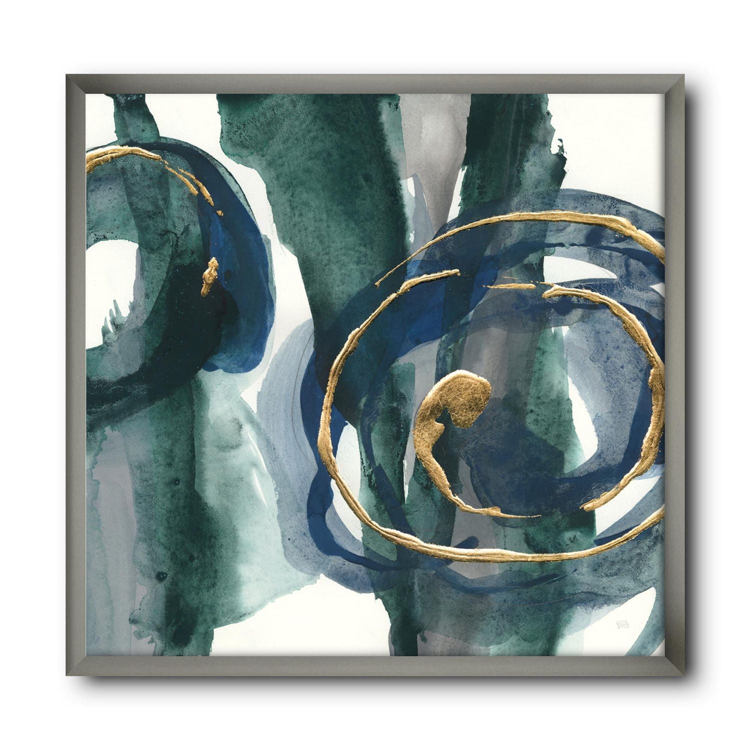 Designart Mettalic Indigo and Gold III Framed Wall Art