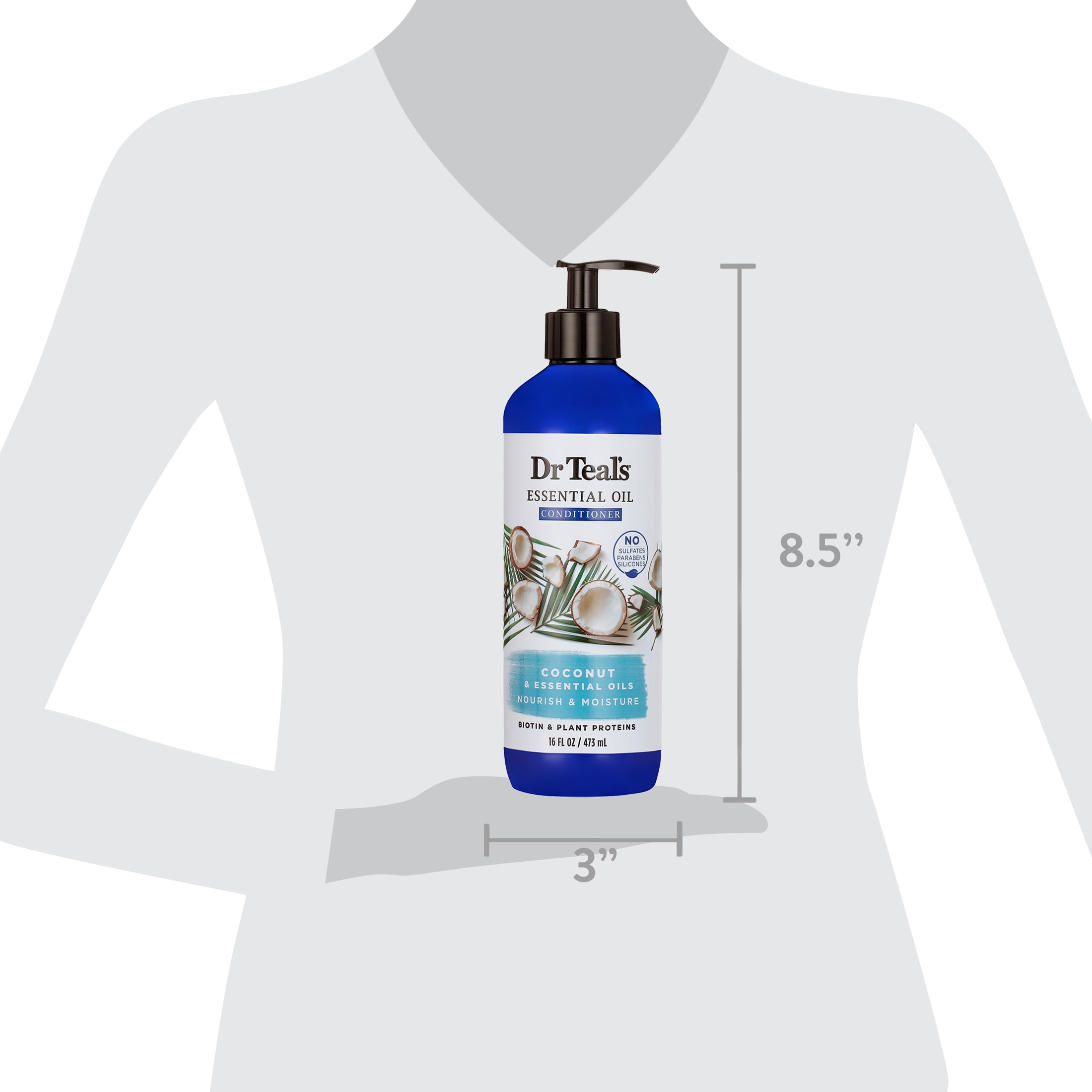 Dr Teal's Essential Oil Moisturizing nourishing Daily Conditioner with Biotin, Coconut, 16 fl oz