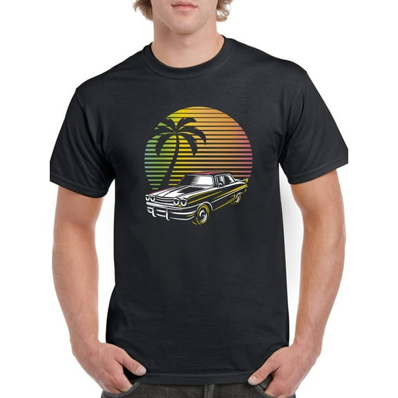 Classic Car Over Gradient Sun  Men T-Shirt, Male 3X-Large