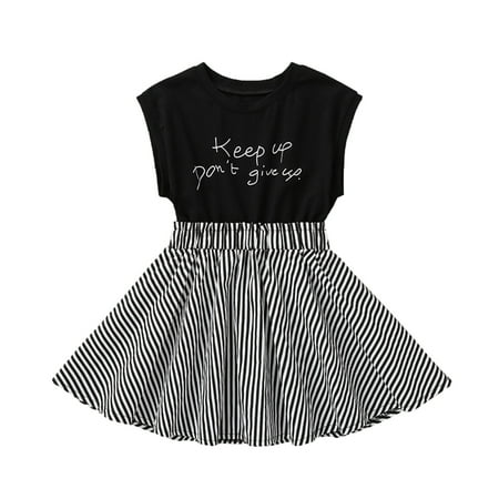 

Baby Girl Sleeveless Dress Fashion Letter Stripe Stitching Aline Princess Dress