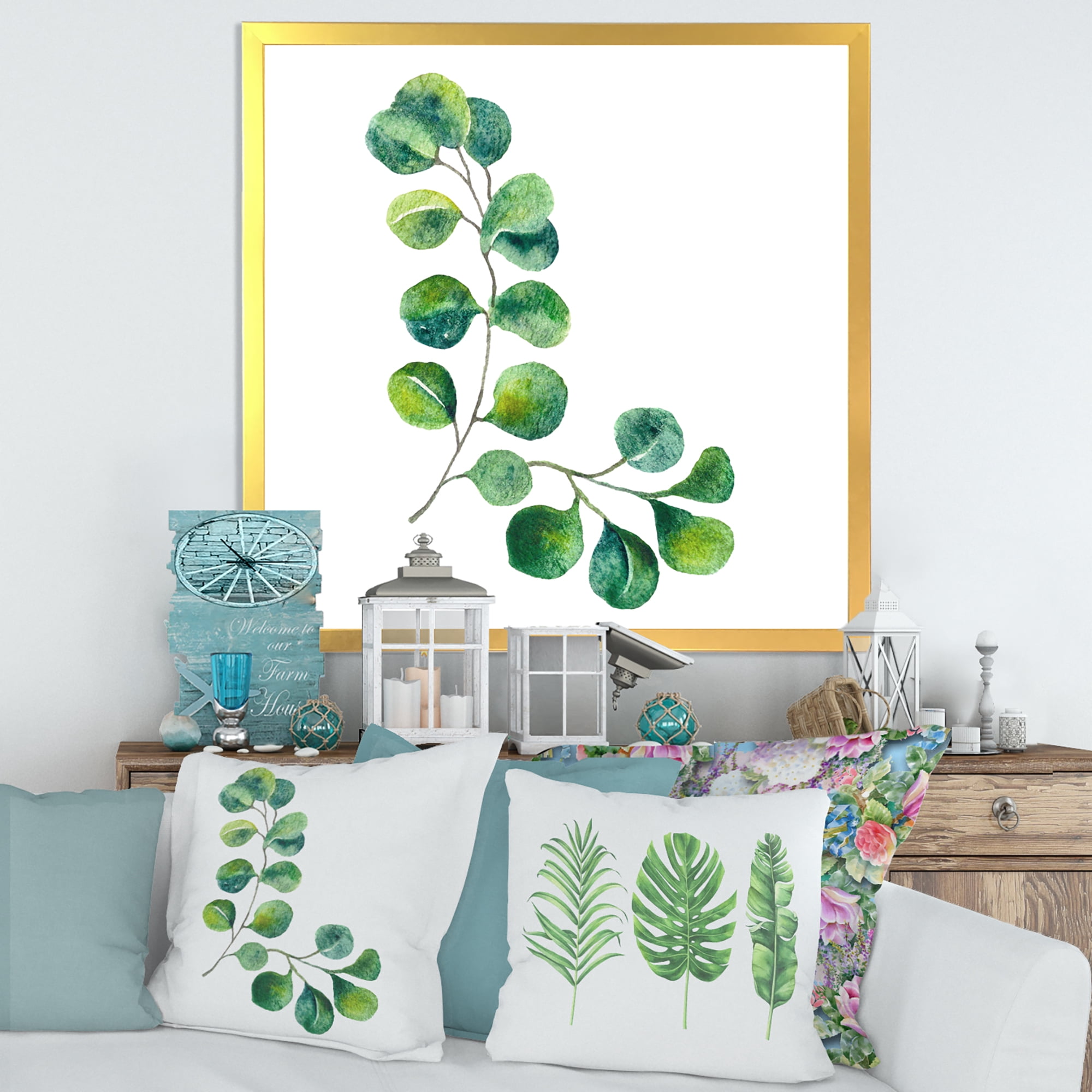 Designart 'Green Eucalyptus Plant Branches II' Traditional Framed Art Print
