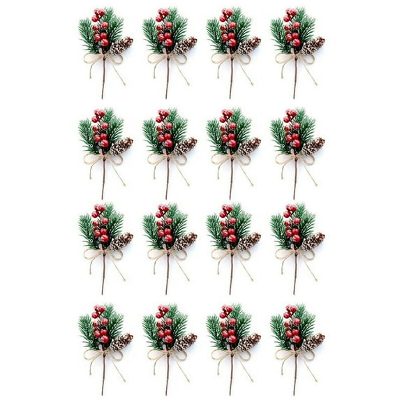 Red Berry Stems Pine Branches Evergreen Christmas Berries Decor 16 PCS Artificial Pine Cones Branch Craft Wreath Pick