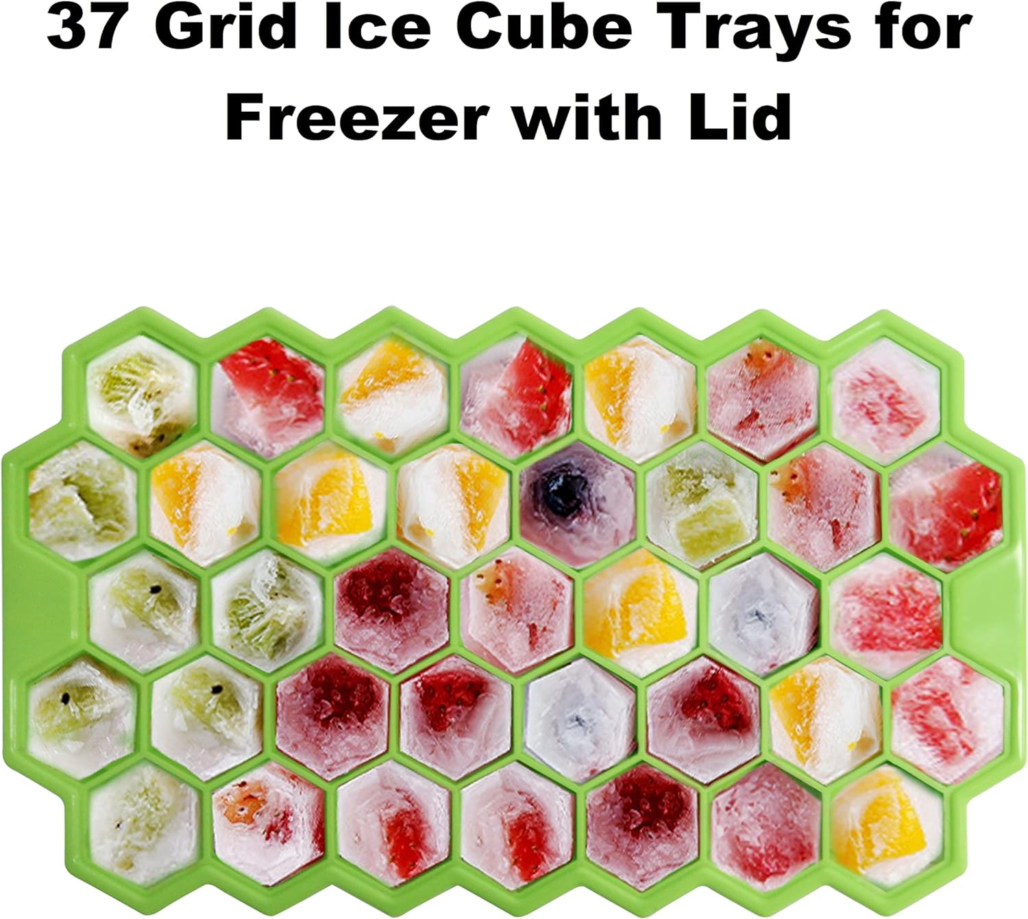 Ice Cube Trays for Freezer with Lid-Silicone Ice Cube Tray with Lid Ice Maker 2 Packs Green,Easy-Release Reusable Ice Cube in Organizer Bins or Ice Bucket for Cocktail bar or Iced Coffee Cup